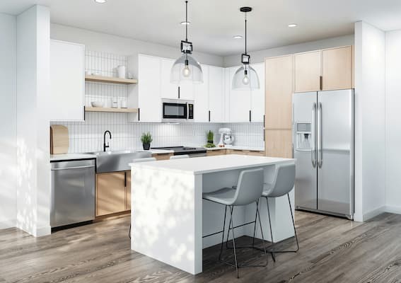 A clean, modern kitchen layout in a suburban Raleigh, NC home displaying standard residential surface maintenance.
